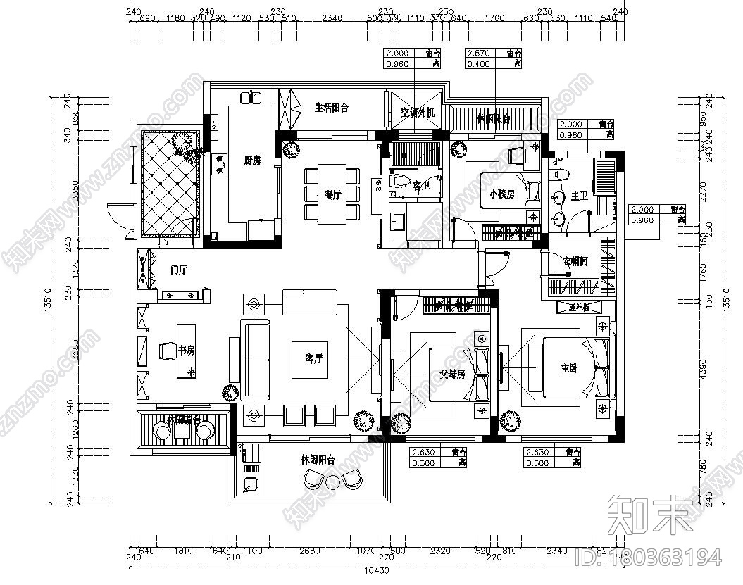 欧式风格4室2厅2卫住宅装修施工图+效果图cad施工图下载【ID:180363194】