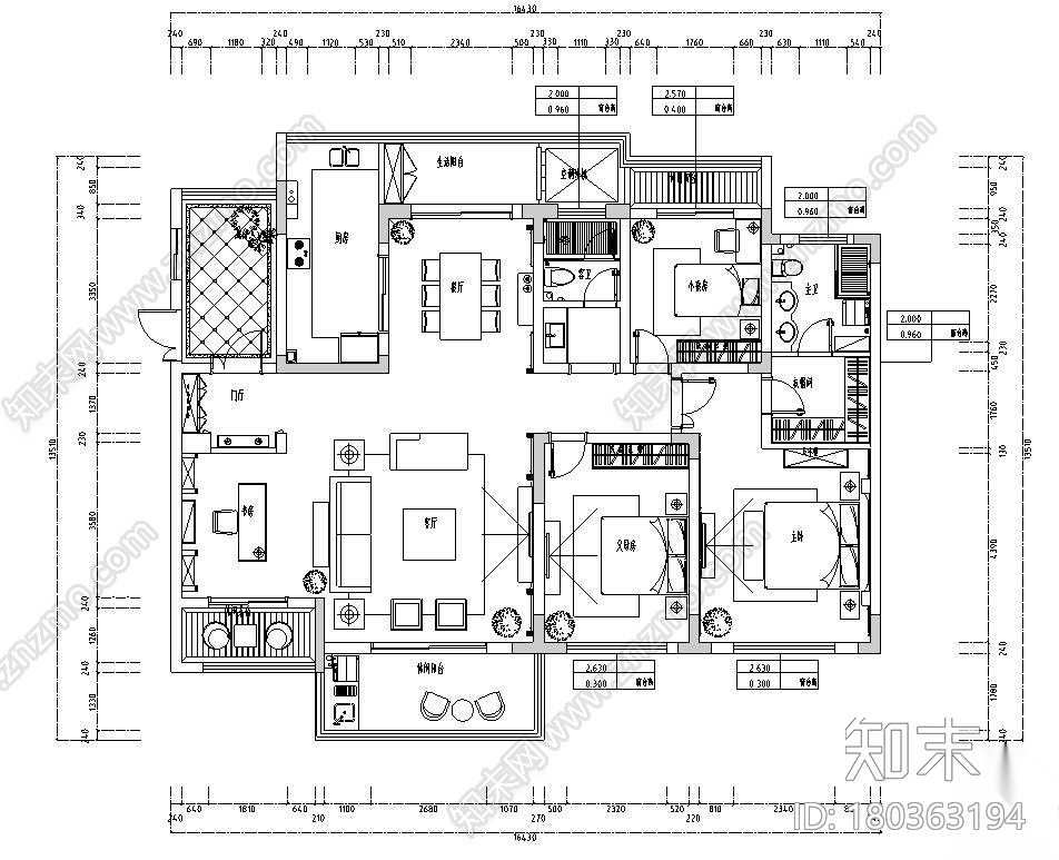 欧式风格4室2厅2卫住宅装修施工图+效果图cad施工图下载【ID:180363194】