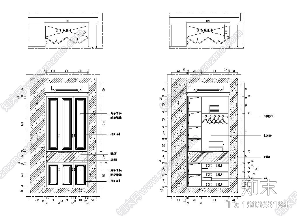 欧式风格4室2厅2卫住宅装修施工图+效果图cad施工图下载【ID:180363194】