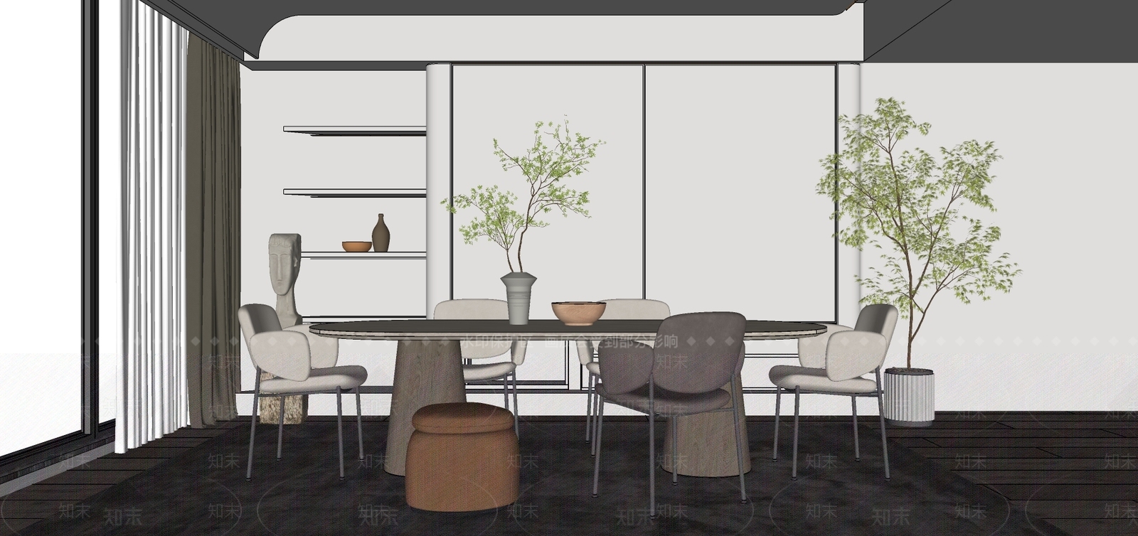 现代大理石餐桌椅SU模型下载【ID:1104706977】