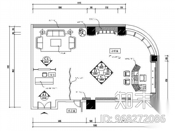 130平总裁办公室精装修图cad施工图下载【ID:968272086】