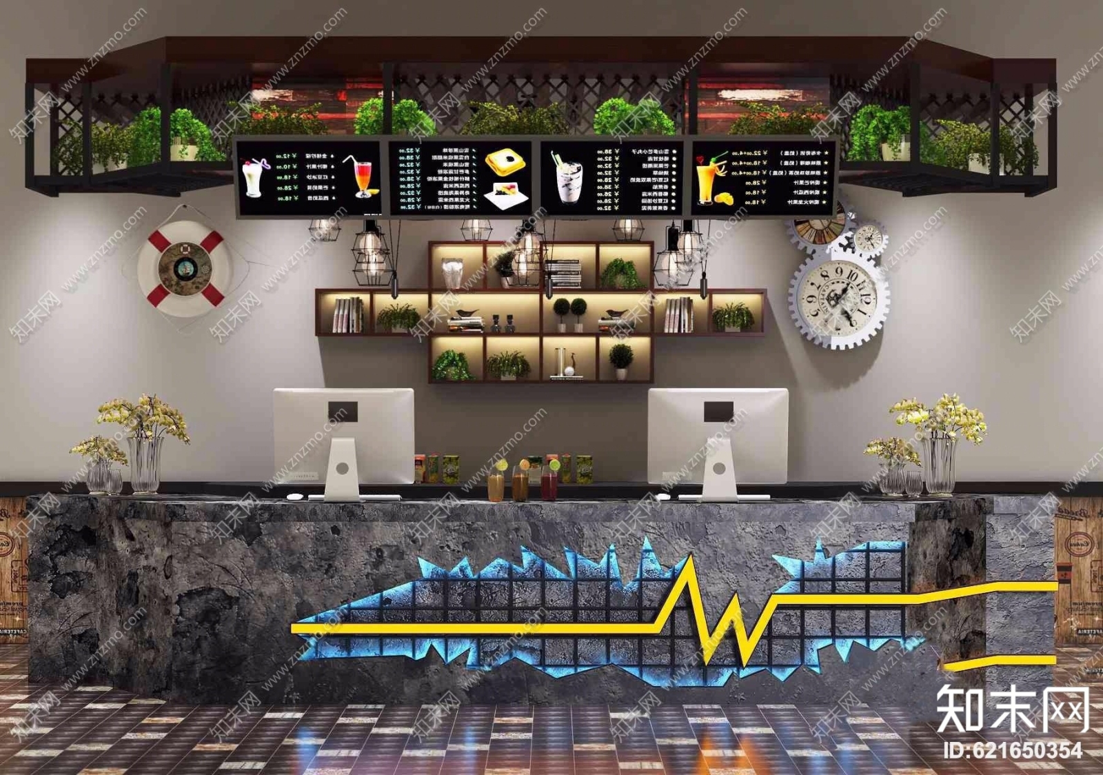 现代餐吧吧台收银台3D模型下载【ID:621650354】