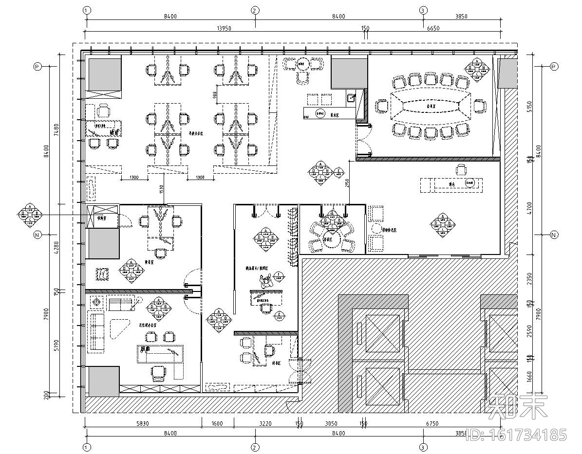 美乐辰现代风格办公空间户型样板间施工图施工图下载【ID:161734185】