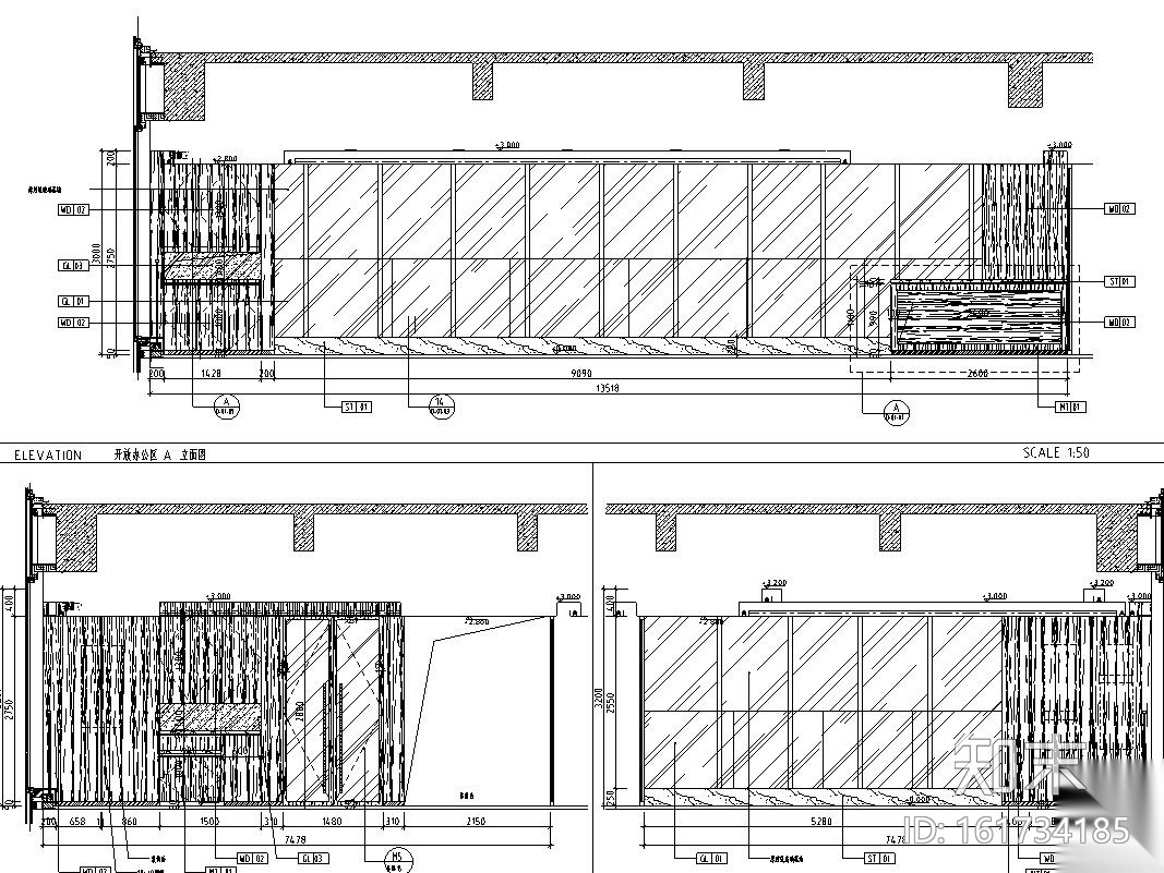 美乐辰现代风格办公空间户型样板间施工图施工图下载【ID:161734185】