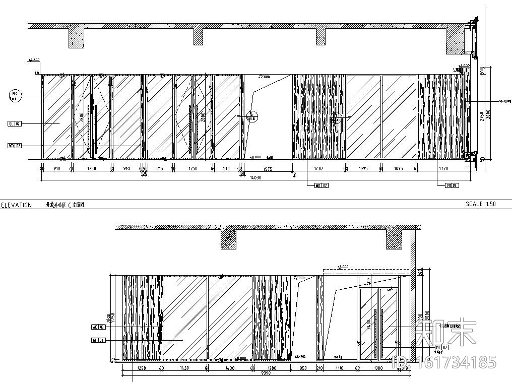 美乐辰现代风格办公空间户型样板间施工图施工图下载【ID:161734185】