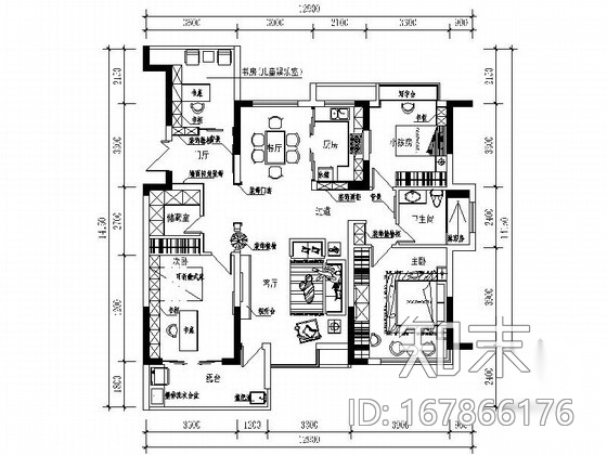 经典高档现代四居室样板房室内CAD装修图（含效果）cad施工图下载【ID:167866176】