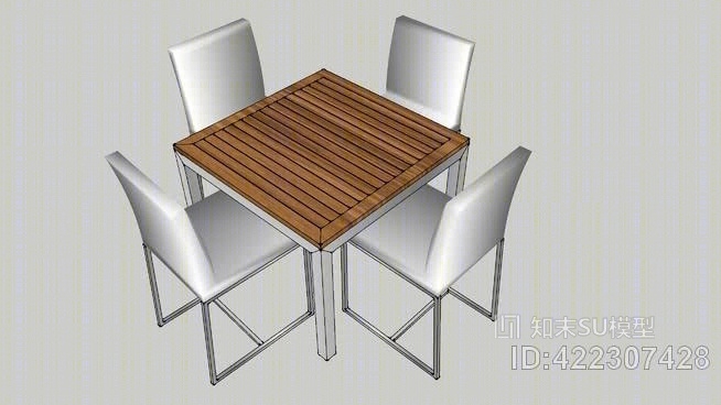 4座方形现代金属和淡木餐具SU模型下载【ID:422307428】