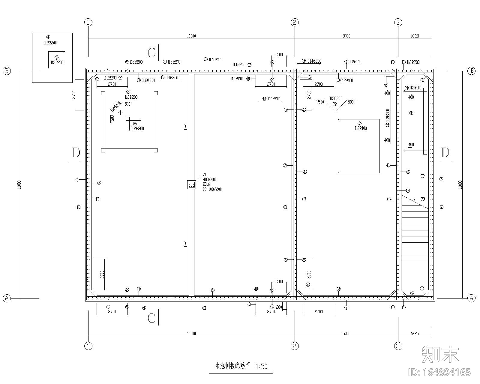 某消防水池结构施工图（CAD）施工图下载【ID:164894165】