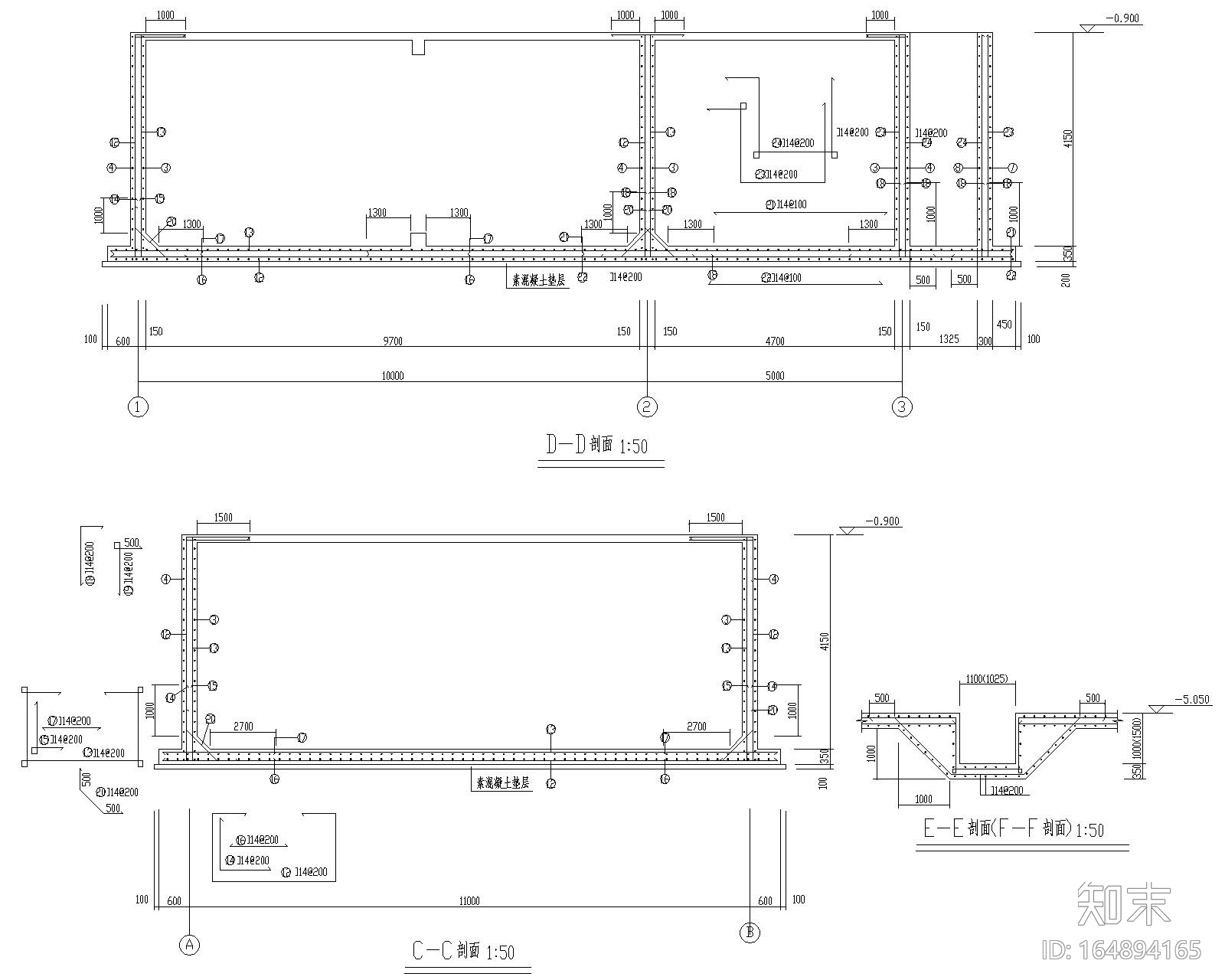 某消防水池结构施工图（CAD）施工图下载【ID:164894165】