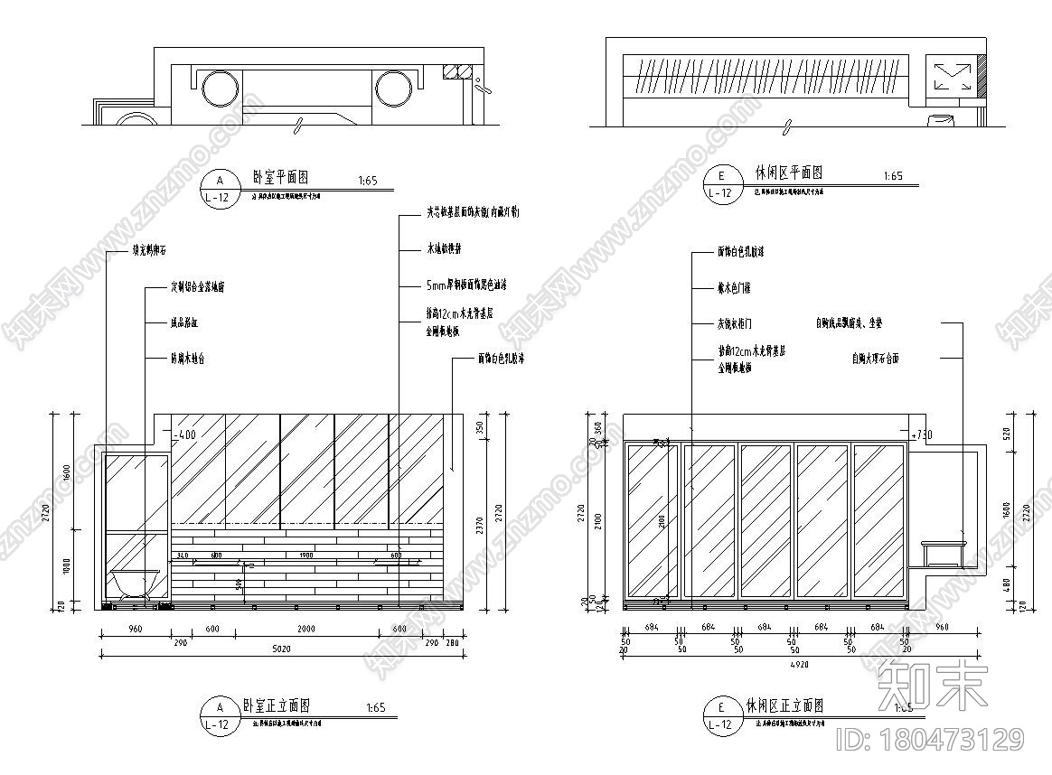 北欧工业风平层住宅-三室两厅装修施工图cad施工图下载【ID:180473129】