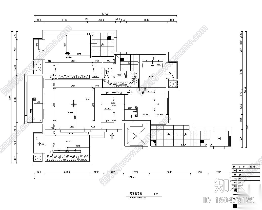 北欧工业风平层住宅-三室两厅装修施工图cad施工图下载【ID:180473129】