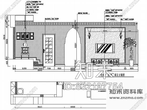 图块/节点田园风客厅装修立面图cad施工图下载【ID:832197754】