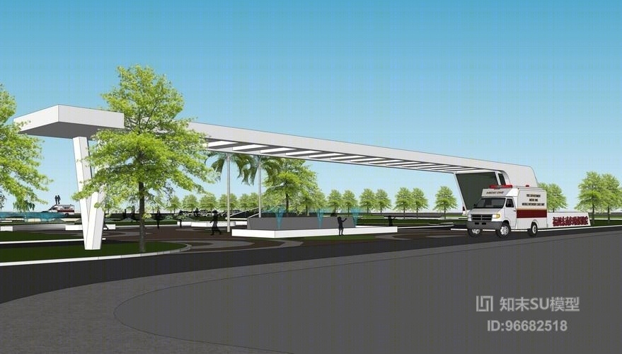 现代企业入口大门设计SU模型下载【ID:96682518】