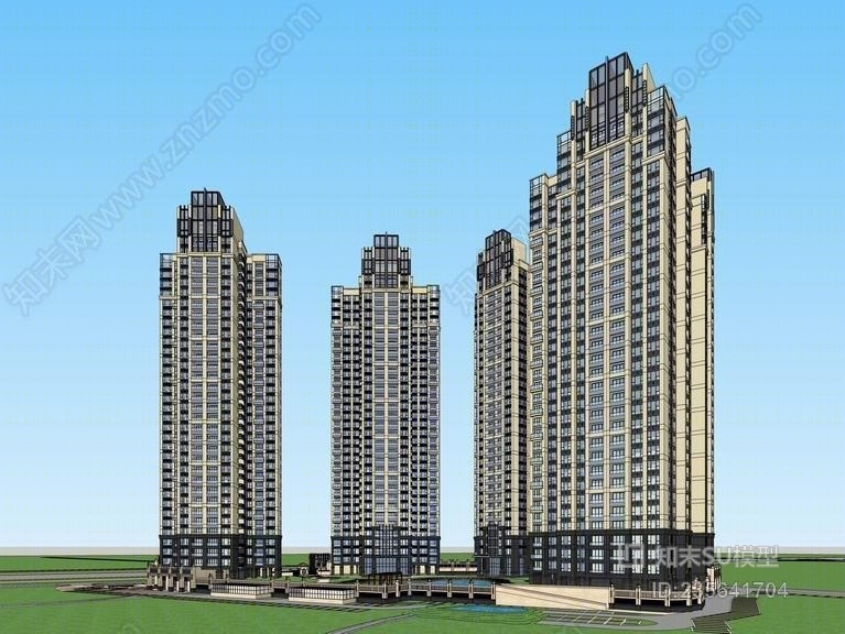 现代小区建筑SU模型下载【ID:235641704】