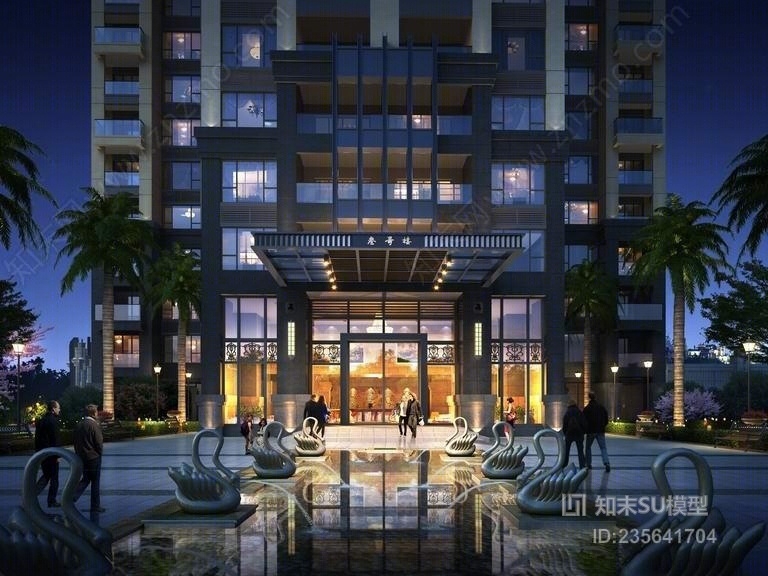 现代小区建筑SU模型下载【ID:235641704】
