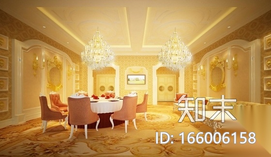 [广东]酒店欧式中餐包房设计CAD施工图（含效果）cad施工图下载【ID:166006158】