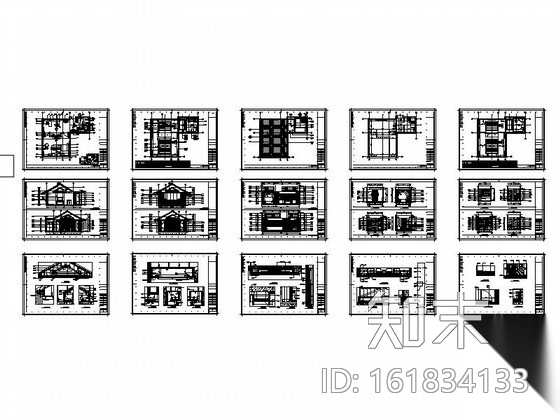 某会所现代中式套房室内装修施工图（含效果）cad施工图下载【ID:161834133】