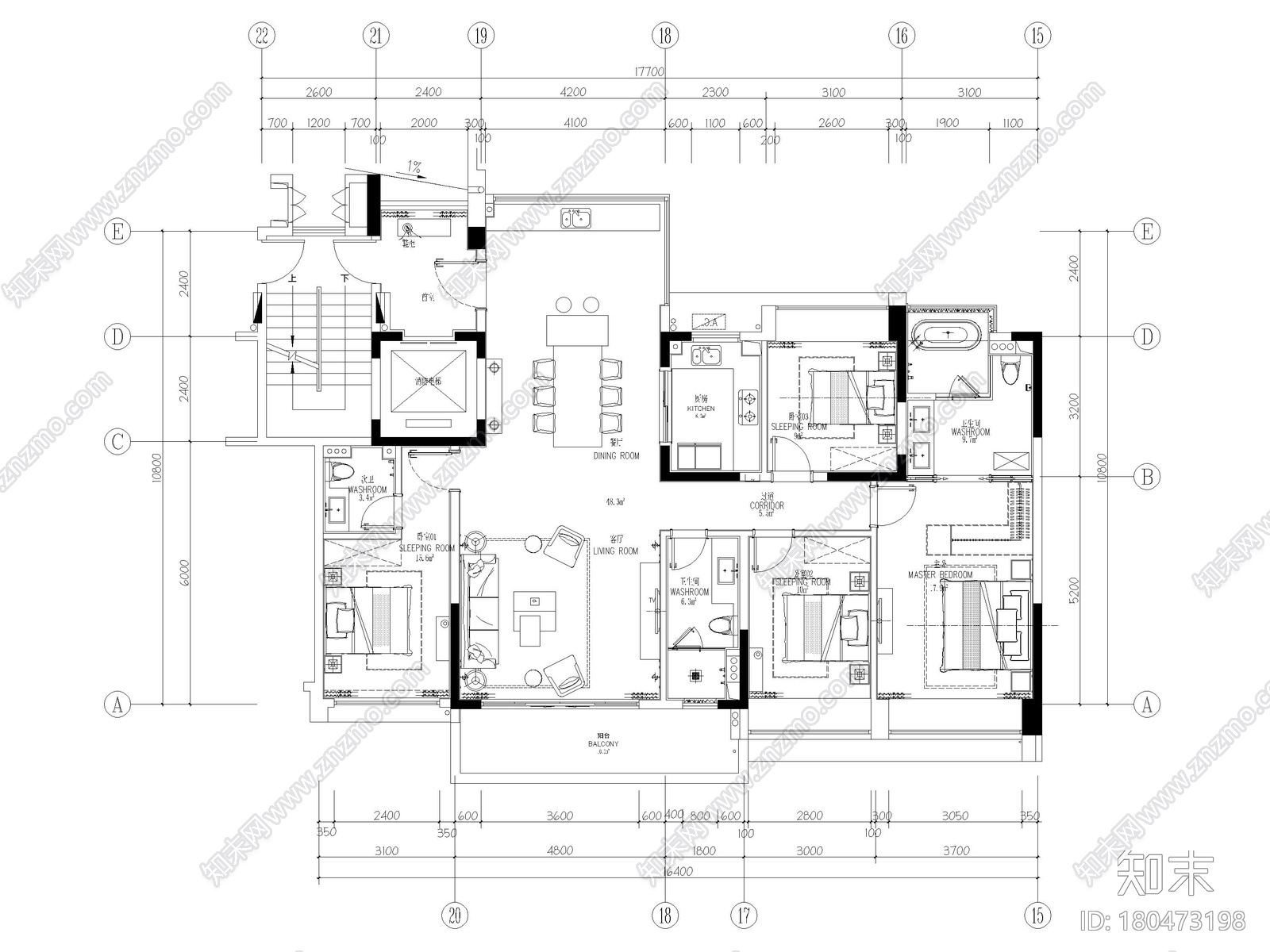 [海南]三亚154㎡现代四居家装样板间施工图cad施工图下载【ID:180473198】