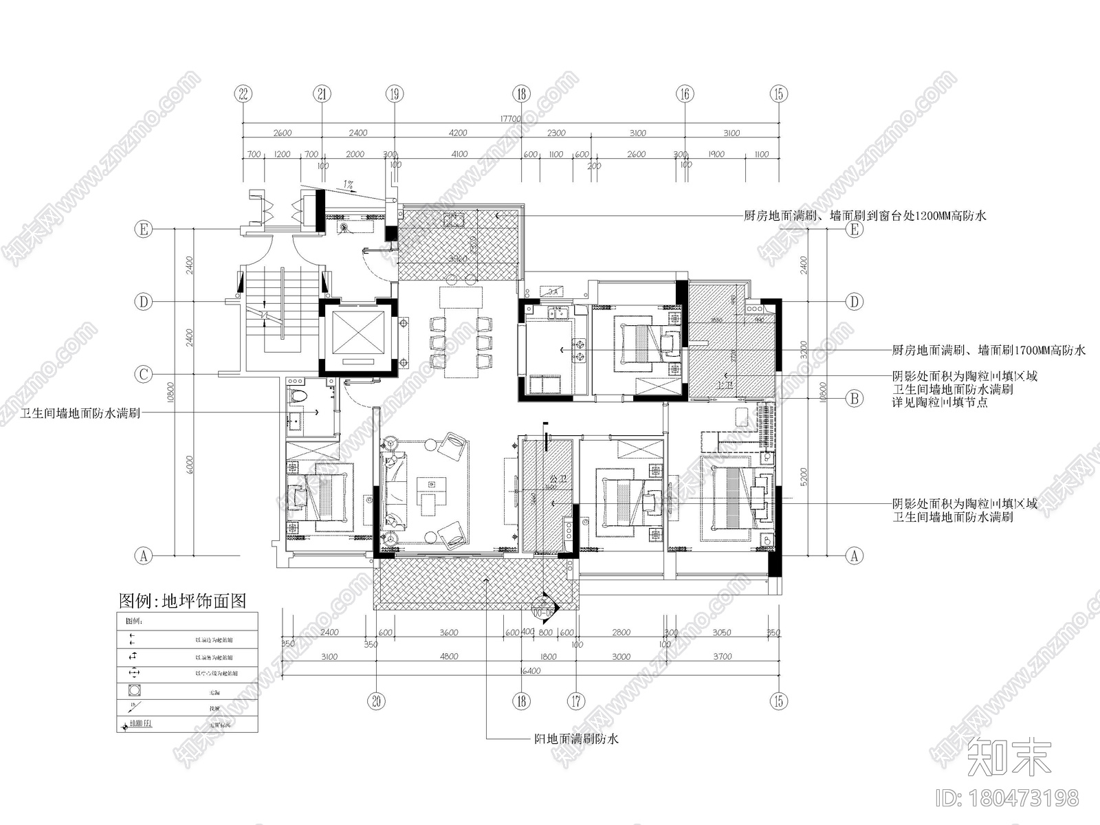 [海南]三亚154㎡现代四居家装样板间施工图cad施工图下载【ID:180473198】