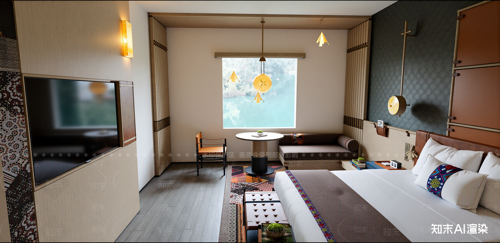 新中式酒店客房SU模型下载【ID:1215936014】