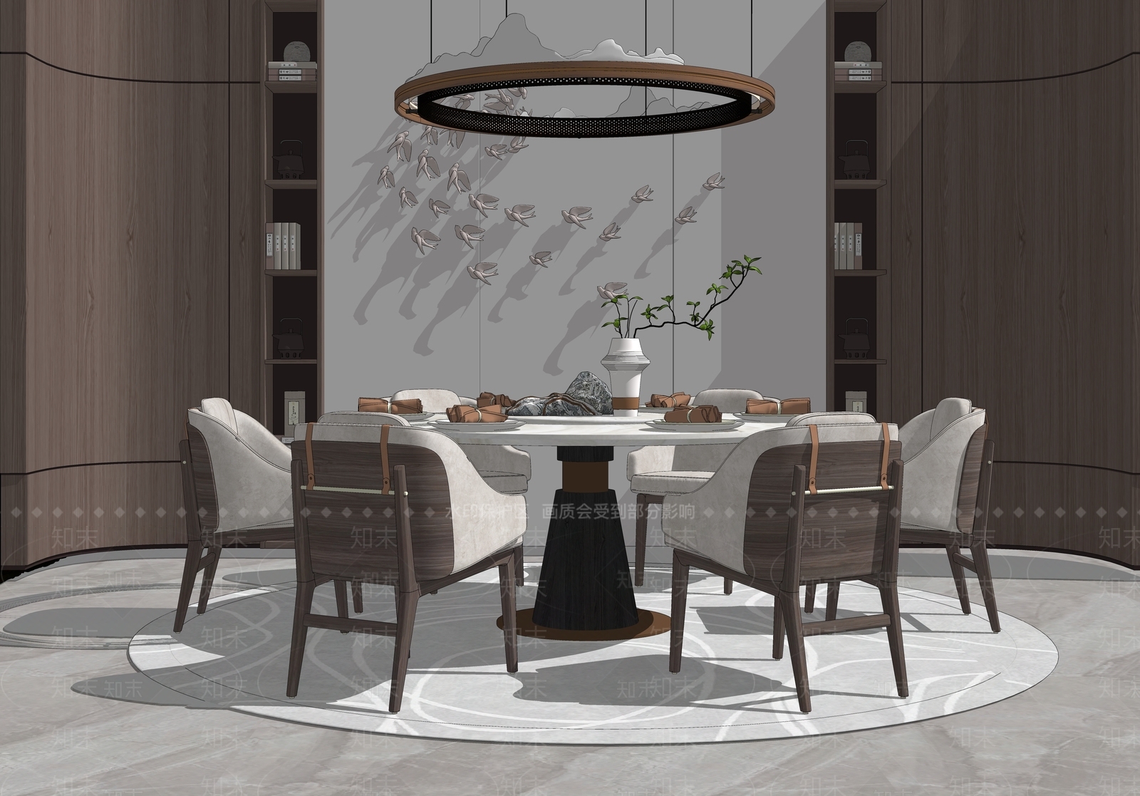 新中式餐厅SU模型下载【ID:194825118】