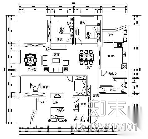 户型方案图cad施工图下载【ID:165916101】