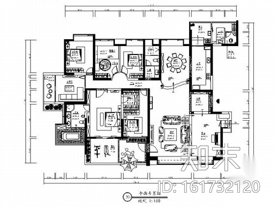 豪宅超大居室样板房装修图cad施工图下载【ID:161732120】