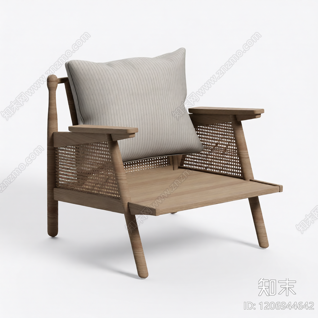 藤编扶手椅带抱枕3D模型下载【ID:1206944642】