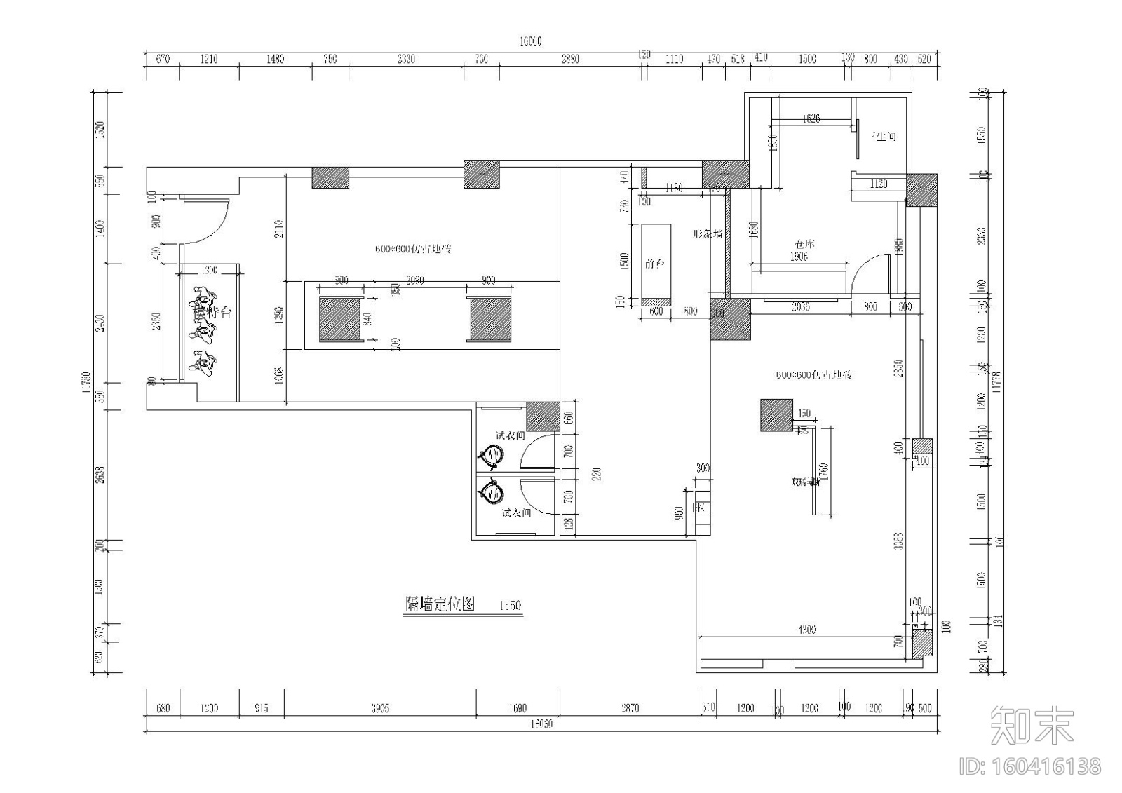 160平方XY日韩风格服装店施工图_附效果图cad施工图下载【ID:160416138】