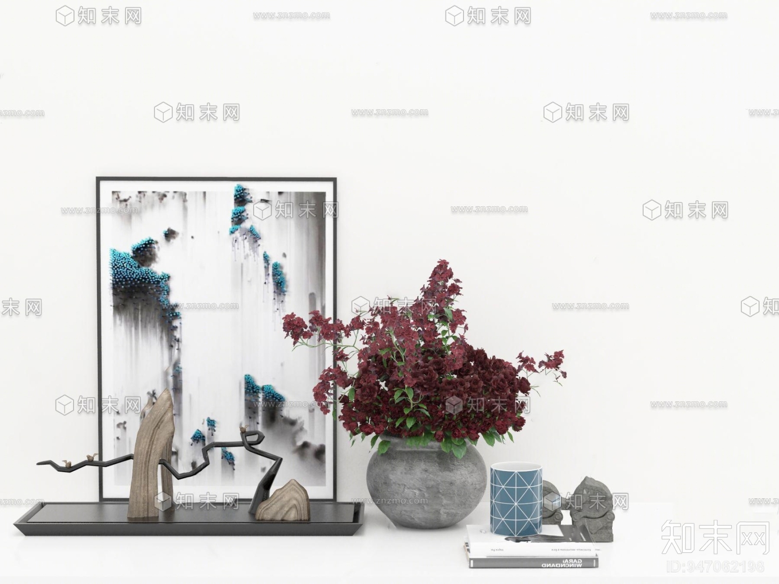 新中式假山花瓶装饰品摆件3D模型下载【ID:947062198】