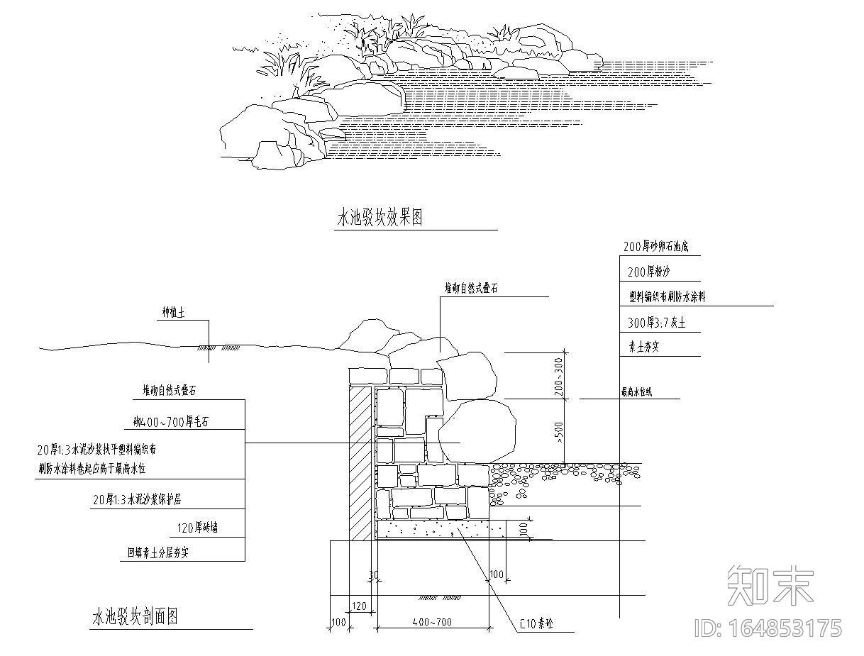 东山头村公园环境绿化施工图设计（CAD）施工图下载【ID:164853175】