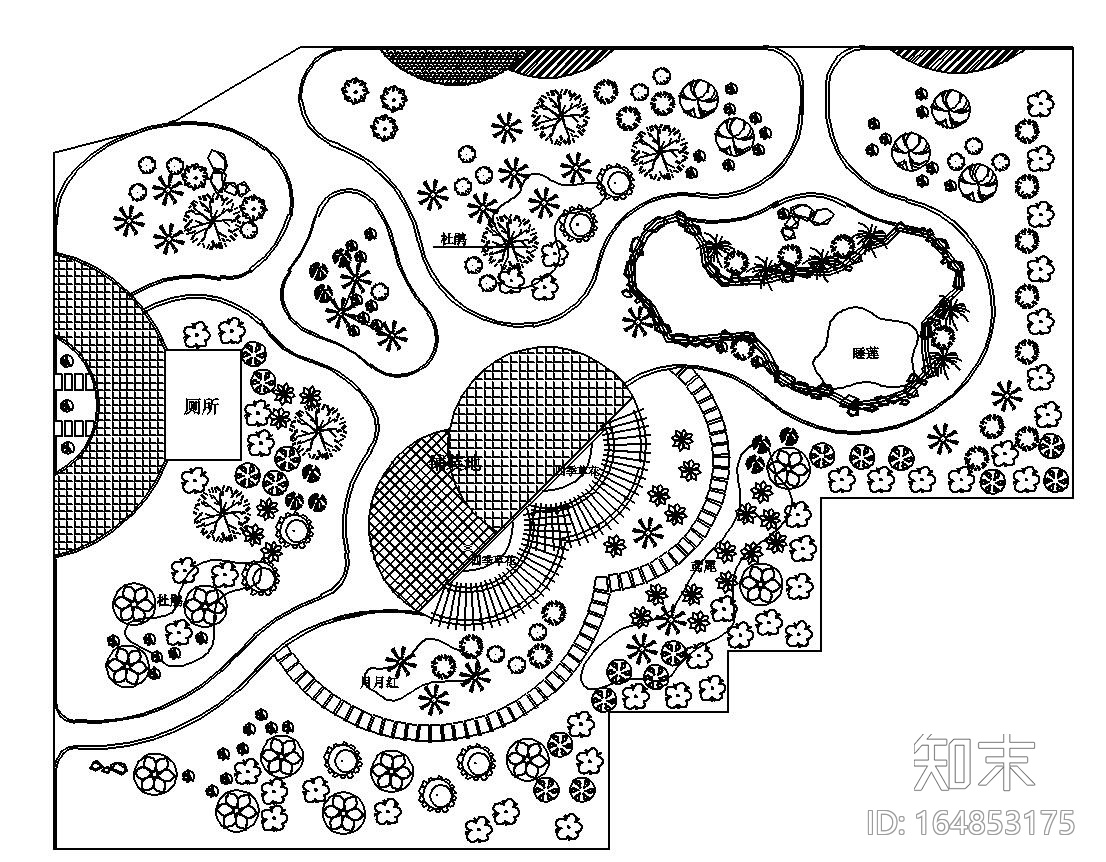 东山头村公园环境绿化施工图设计（CAD）施工图下载【ID:164853175】