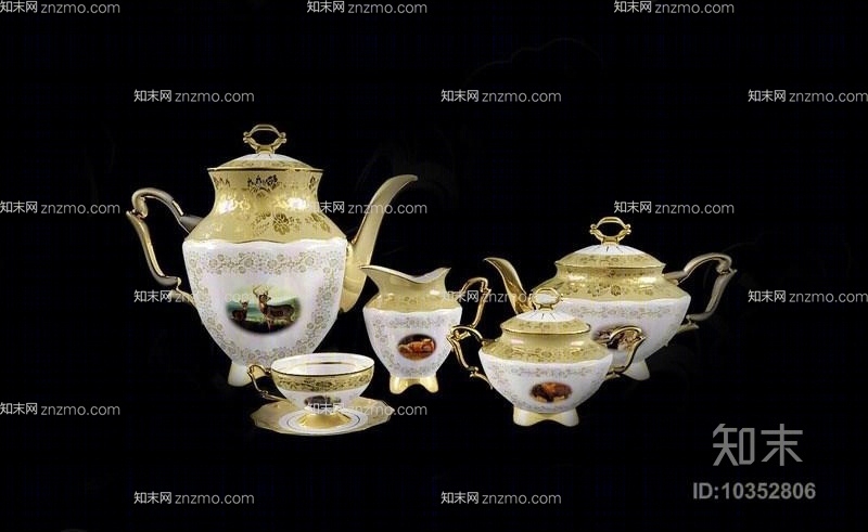 茶壶茶杯组合3D模型下载【ID:10352806】