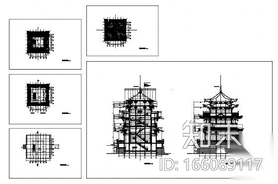 某四层仿古塔建筑设计方案图施工图下载【ID:166089117】