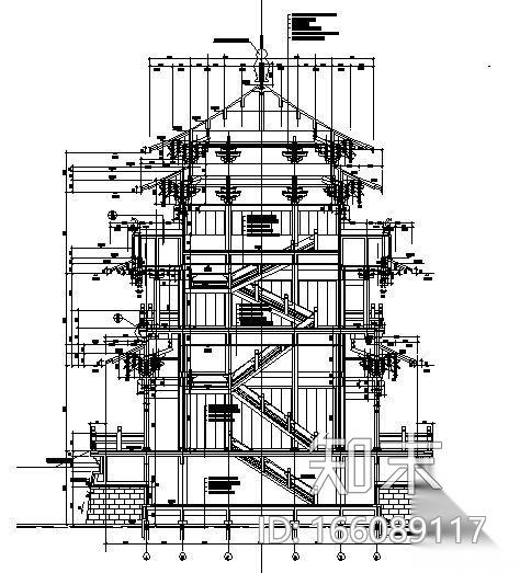 某四层仿古塔建筑设计方案图施工图下载【ID:166089117】