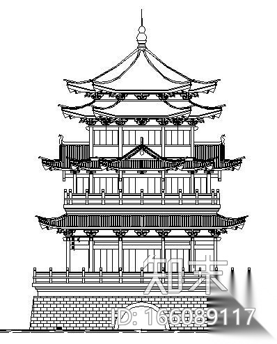 某四层仿古塔建筑设计方案图施工图下载【ID:166089117】