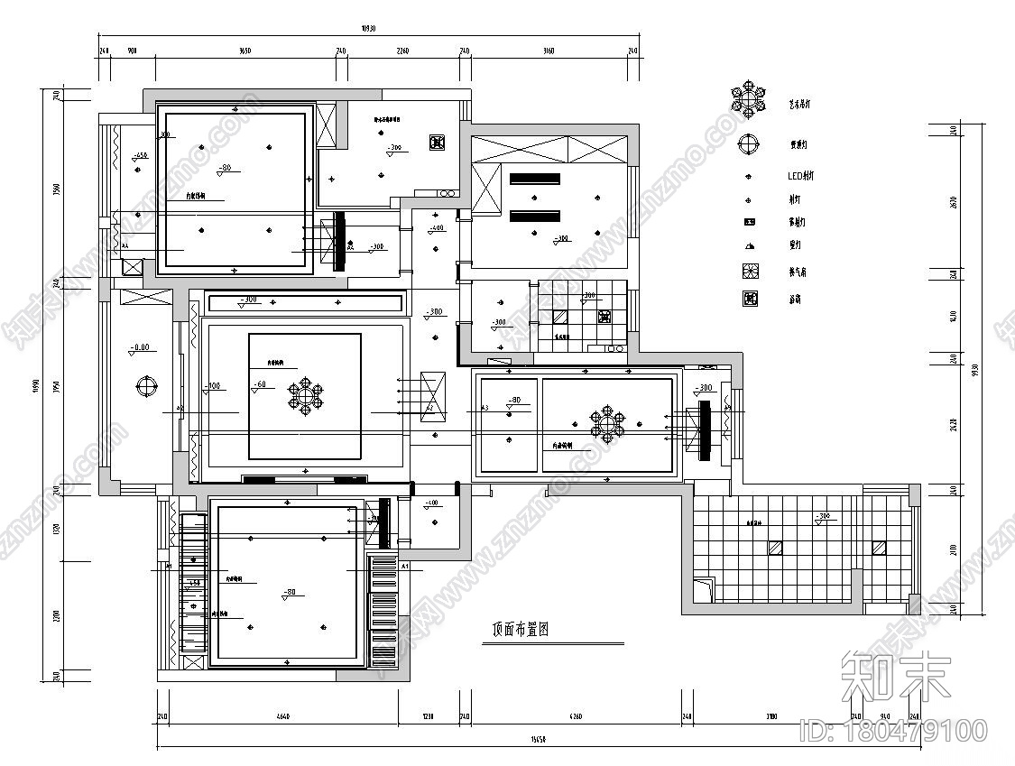 145㎡现代奢华三房两厅公寓房装修施工图cad施工图下载【ID:180479100】