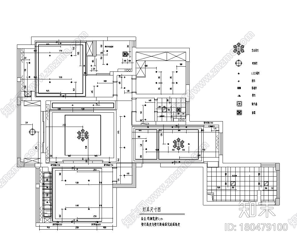 145㎡现代奢华三房两厅公寓房装修施工图cad施工图下载【ID:180479100】