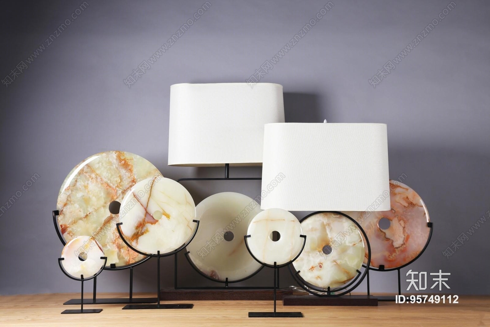 中式和田玉台灯摆件组合3D模型下载【ID:95749112】