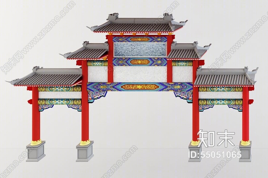 中式古建筑城门牌坊模型3D模型下载【ID:55051065】