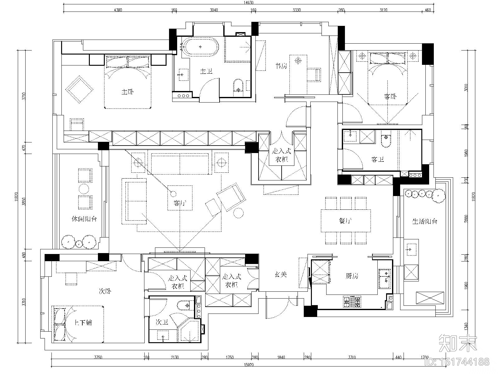 [浙江]杭州凯旋门三居室样板房装修施工图施工图下载【ID:161744188】