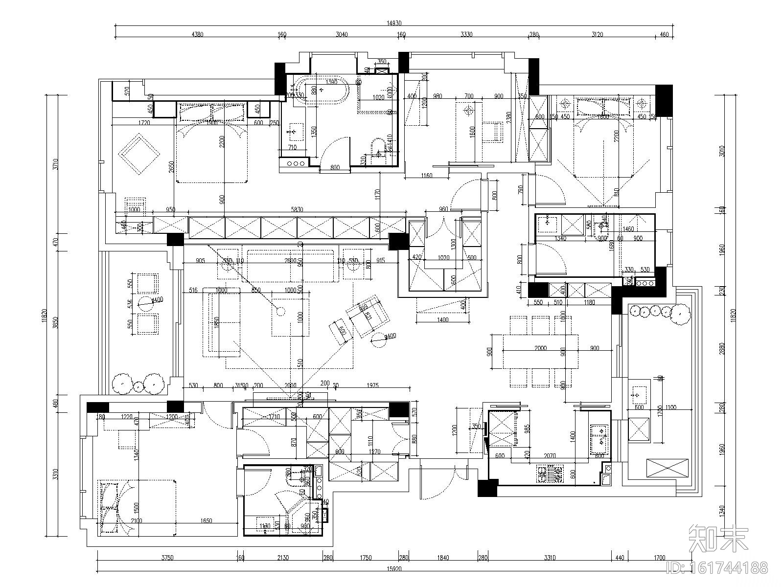 [浙江]杭州凯旋门三居室样板房装修施工图施工图下载【ID:161744188】