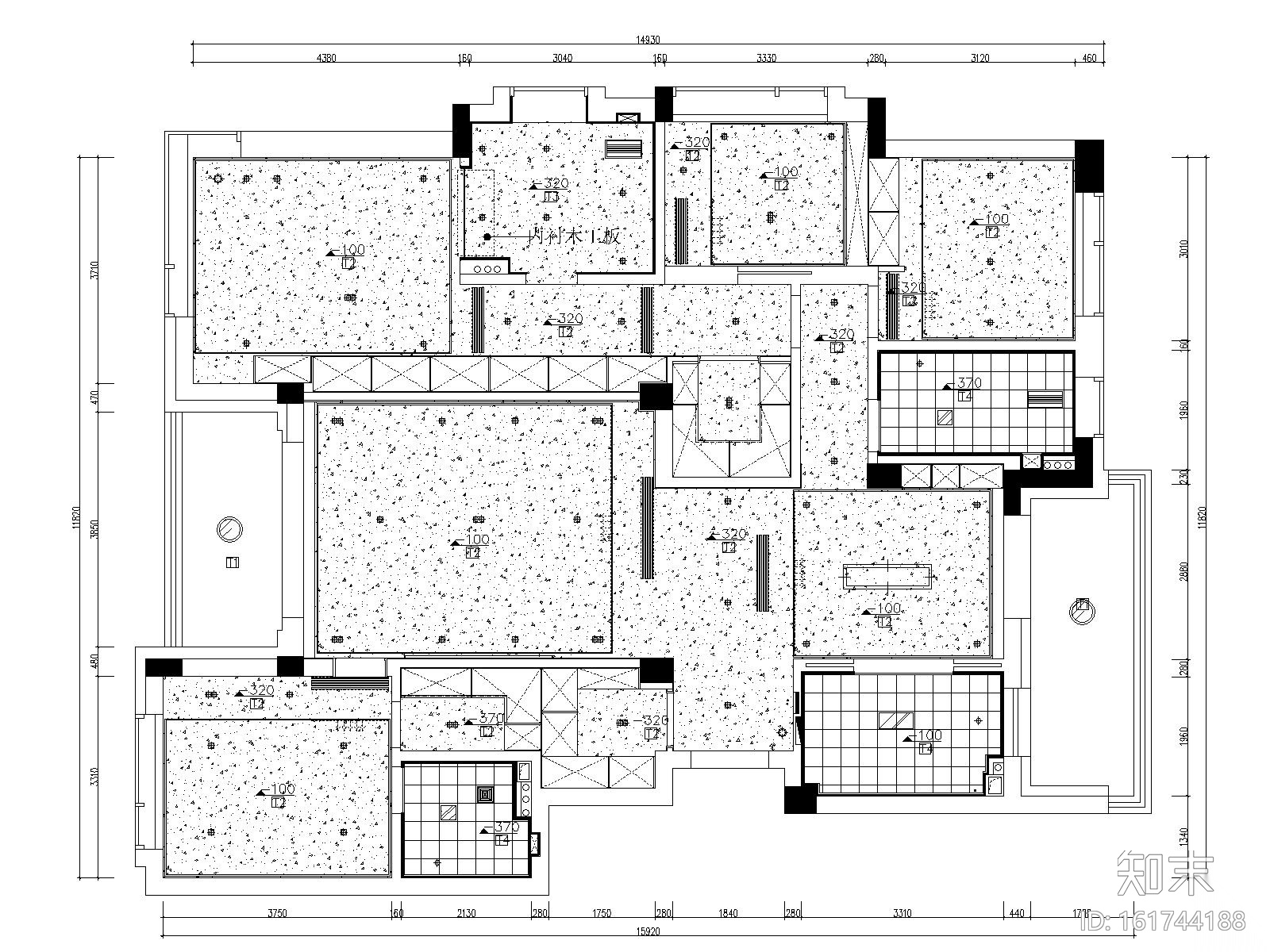 [浙江]杭州凯旋门三居室样板房装修施工图施工图下载【ID:161744188】