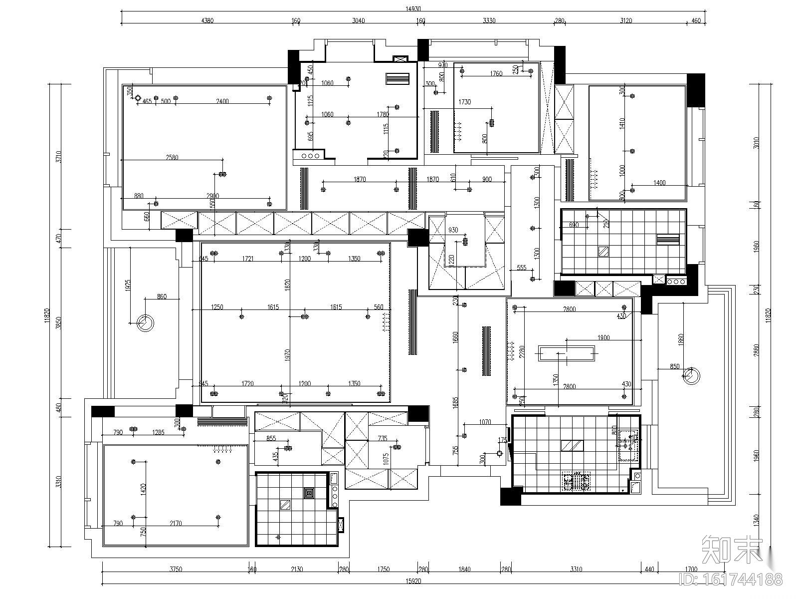 [浙江]杭州凯旋门三居室样板房装修施工图施工图下载【ID:161744188】