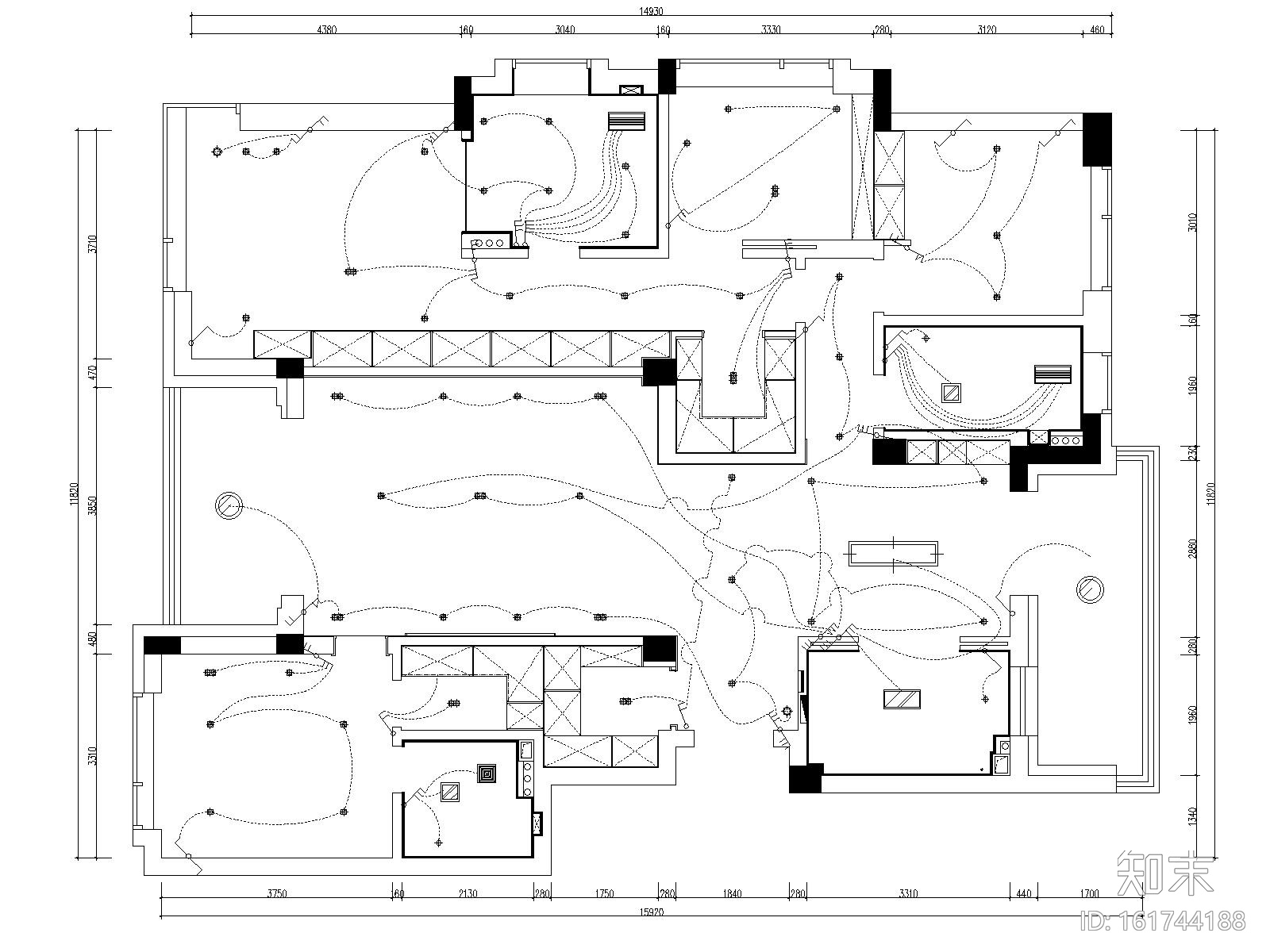 [浙江]杭州凯旋门三居室样板房装修施工图施工图下载【ID:161744188】