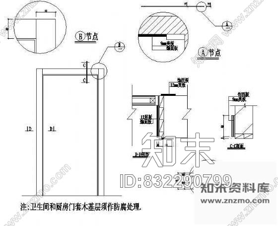 图块/节点普通门节点cad施工图下载【ID:832290799】