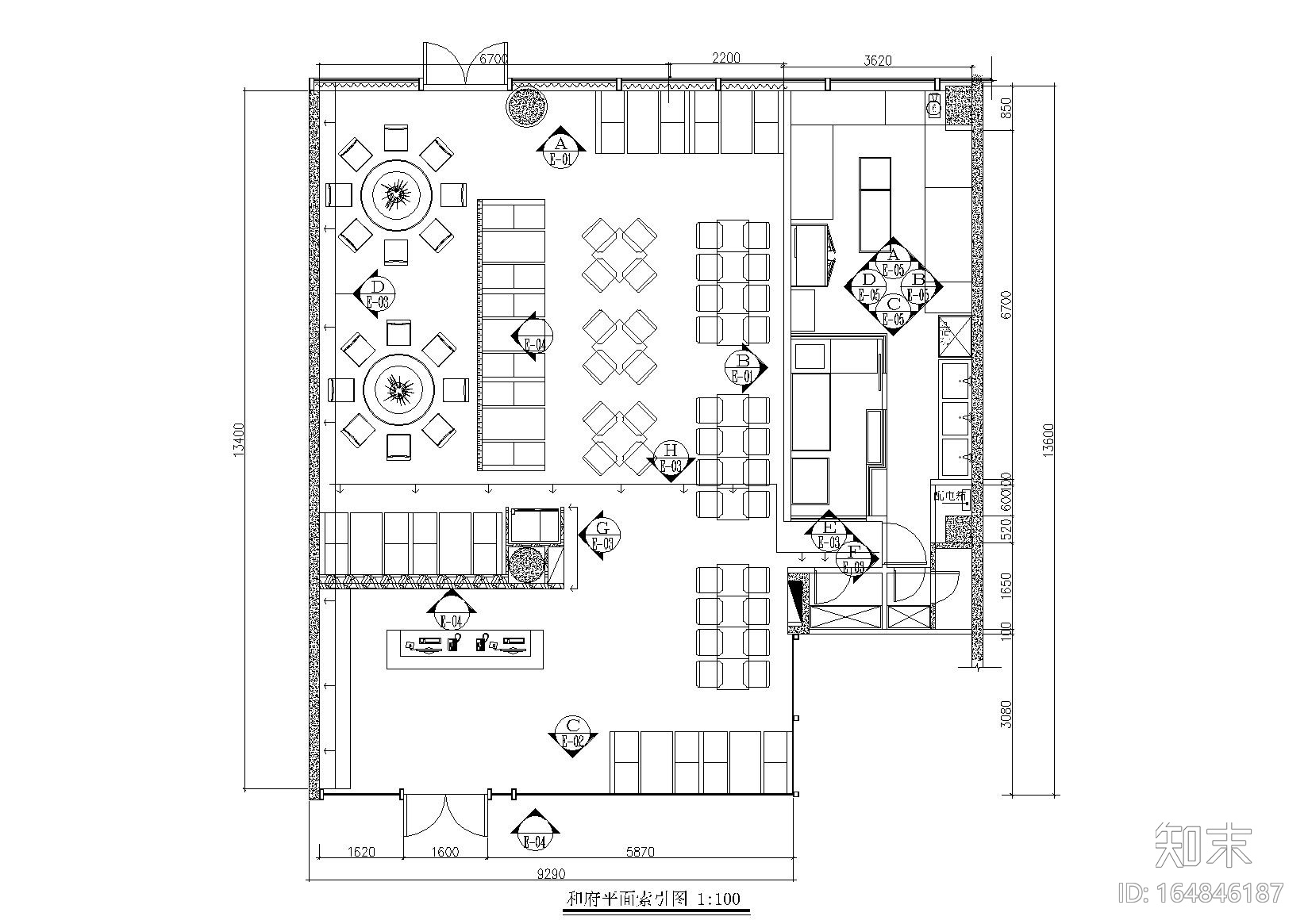 150㎡左右餐厅施工图+附3Ｄ模型+附效果图cad施工图下载【ID:164846187】