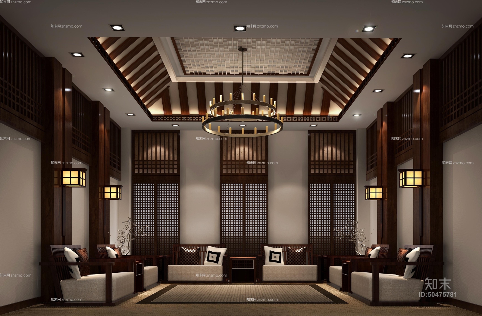 日式铁艺吊灯3D模型下载【ID:50475781】