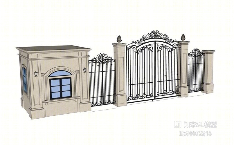 欧式铁艺大门SU模型下载【ID:96672218】