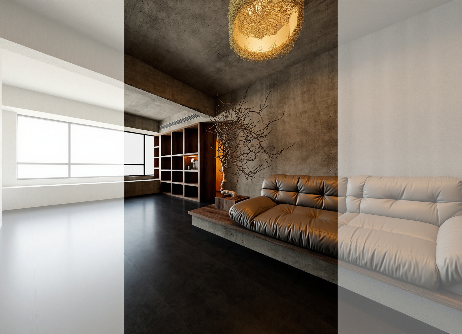 工业风黑白灰客厅3D模型下载【ID:1214302223】